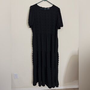 NWT Black tiered Swiss dot short sleeve maxi dress